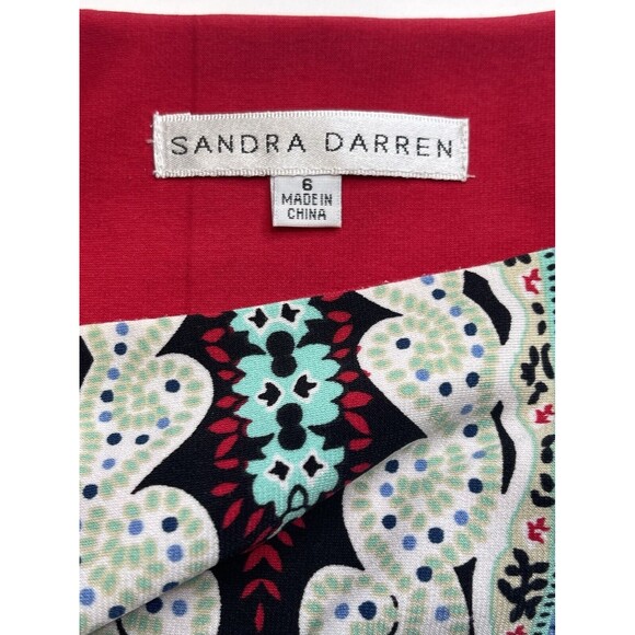 Sandra Darren Women's Red Multicolor Paisley 3/4 Sleeve Shift Dress Size 6 - Picture 9 of 10